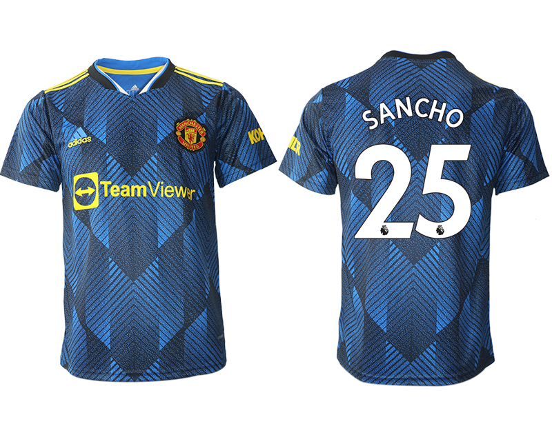 Men 2021-2022 Club Manchester United Second away aaa version blue #25 Soccer Jersey